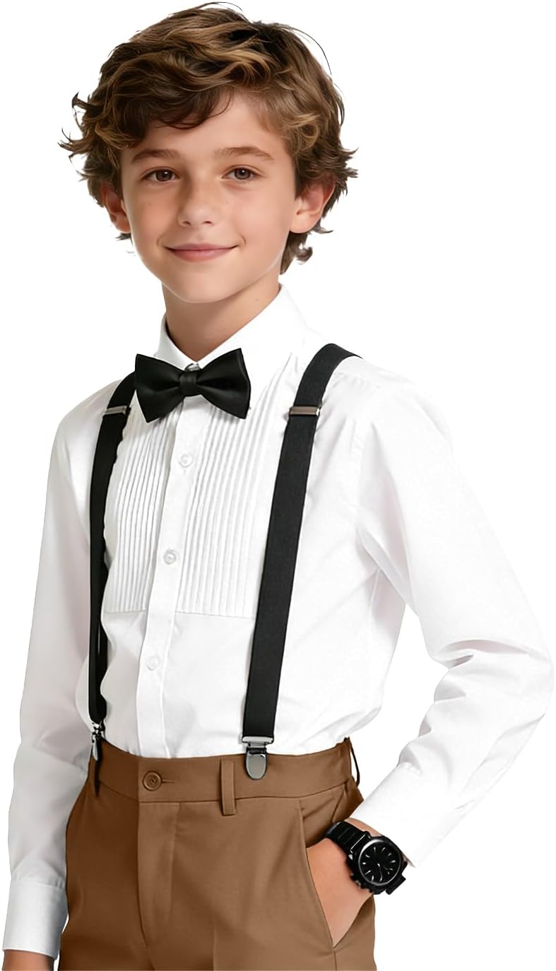 Kids Formal Tuxedo Suit Set for Boys 4PCS Suspender Dress Outfit