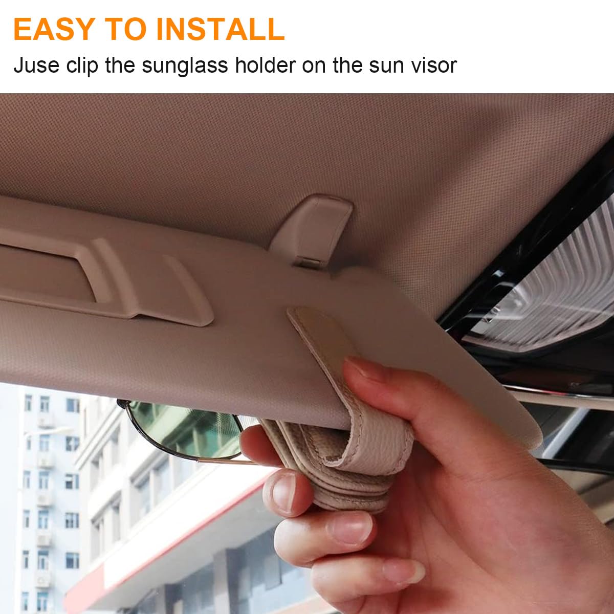 Sonnenbrillenhalter für Auto, magnetischer Leder-Sonnenbrillenclip für Autovisier, Brillenaufhänger-Clip für Auto-Sonnenblende (A Khaki)