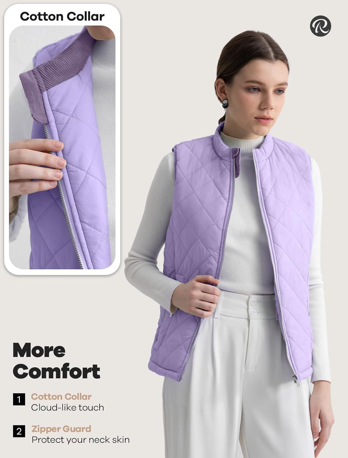 Women's Vest, Quilted Puffer Water-Resistant Zip With Pockets - Image 4