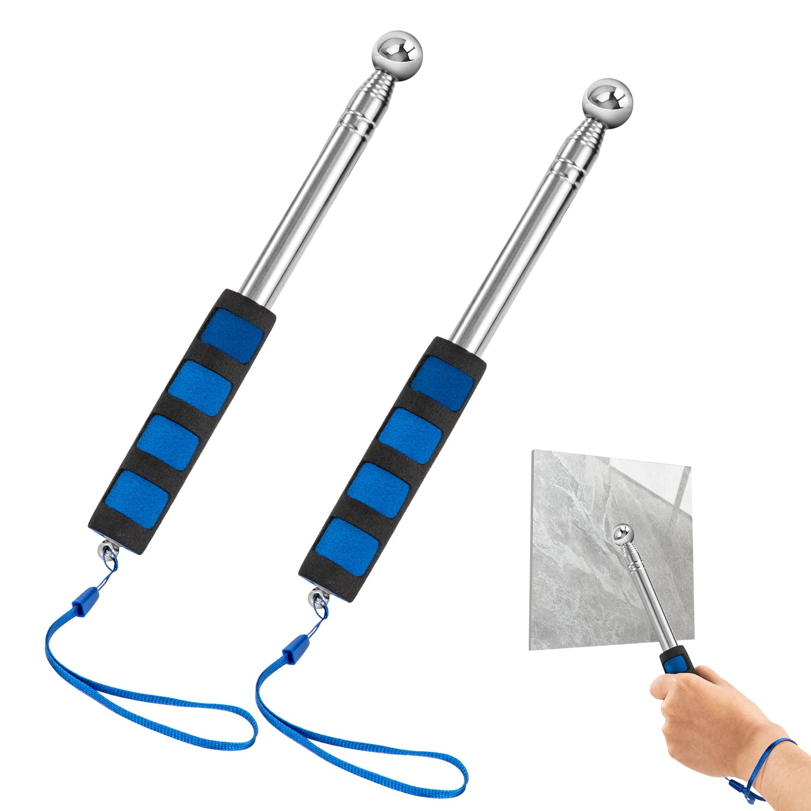 Martello a Tamburo Cavo Martello di Rilevamento Telescopica Regolabile Strumento di Ispezione della Casa per Piastrelle Pavimenti Soffitti Pareti Controllo 115 cm 2 Pezzi (Blu)