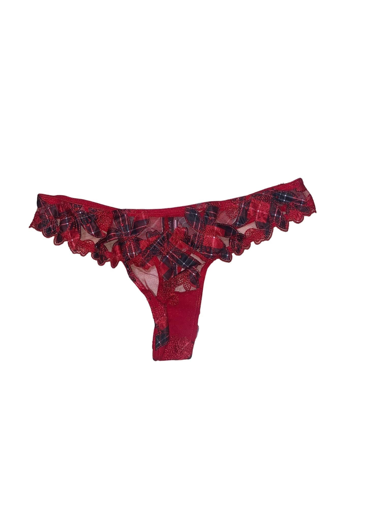 Victorias Secret Very Sexy Embroidered Thong Panty Color Red Plaid New