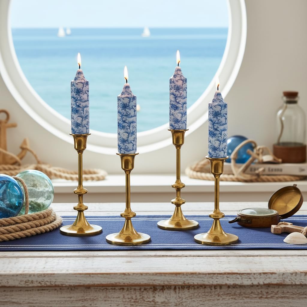 Blue and White Taper Candles 5 Inch Short Handmade Porcelain Style Candle Sticks Smokeless Unscented Tapered Candles for Meditation Housewarming