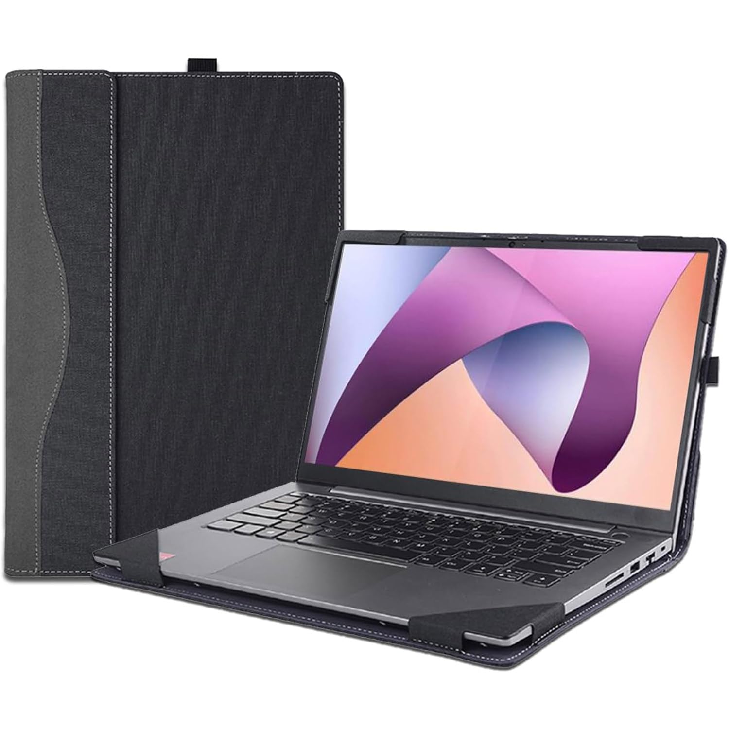Custodia per laptop 2023 per Lenovo IdeaPad Flex 5 14ALC7 14IAU7 14IRU8 14ABR8 14ABR8 custodia protettiva 2 in 1 in pelle PU con portapenne e foro per la dissipazione del calore (grigio scuro)