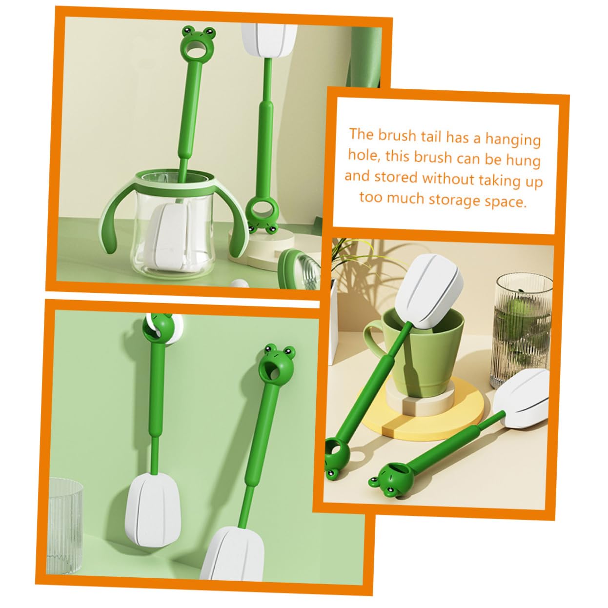 Cepillos Limpiadores para Botellas Y Tazas Cepillo De Mango para Limpieza De Utensilios De Cocina para Biberones Y Esponja Almacenamiento Compacto 2 Piezas X 4