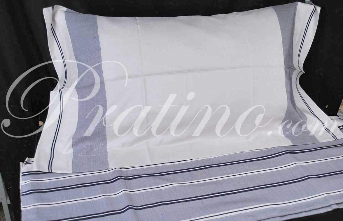 Parure Lenzuola Matrimoniale 100% Pura Seta Avorio-Blu 240x300 Sopra+Federe - Blu, Matrimoniale, Parure Matrimoniale sopra +2 Federe 3 orli