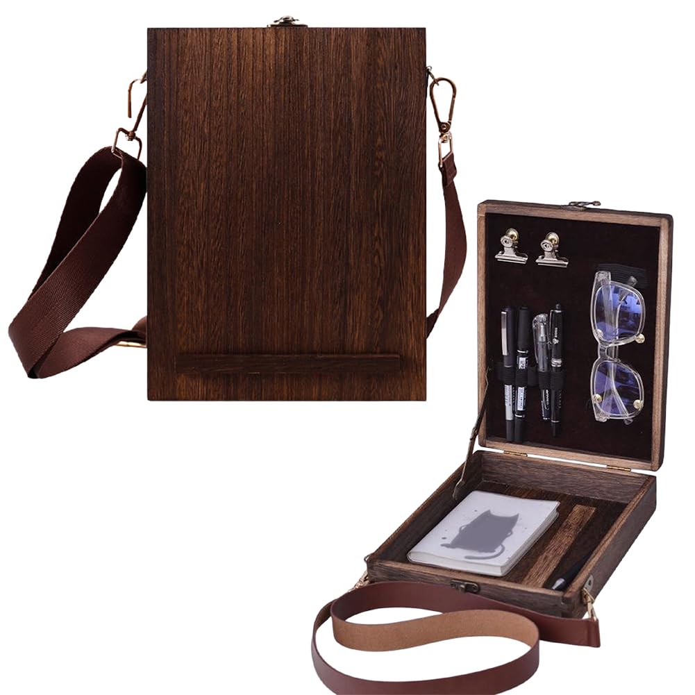 CREATCABIN Writers Messenger Wood Box Wooden Handmade Crossbody Postman Bag Tabletop Art Easel Portable Painting Brush Tool Storage Cage Handmade for Outdoor Painting Writing 13 x 9 Inch