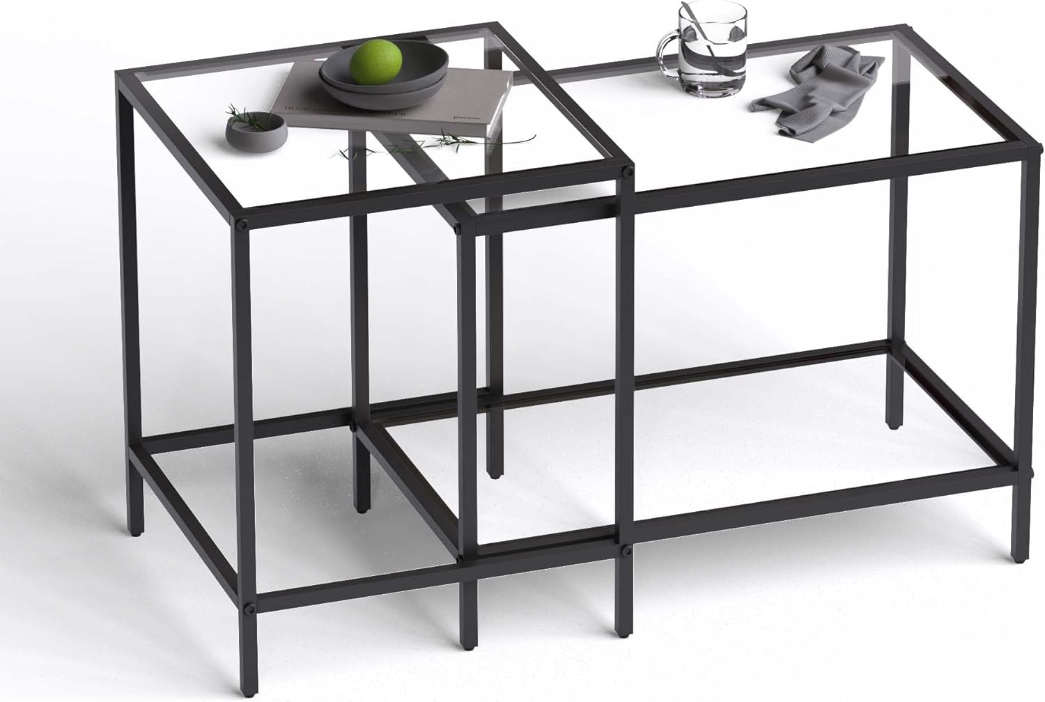 Set da 2 tavolini quadrati, moderno tavolino da soggiorno, tavolino da salotto in vetro, tavolino da soggiorno piccolo, tavolino laterale, tavolino da divano, tavolino da caffè per soggiorno, camera