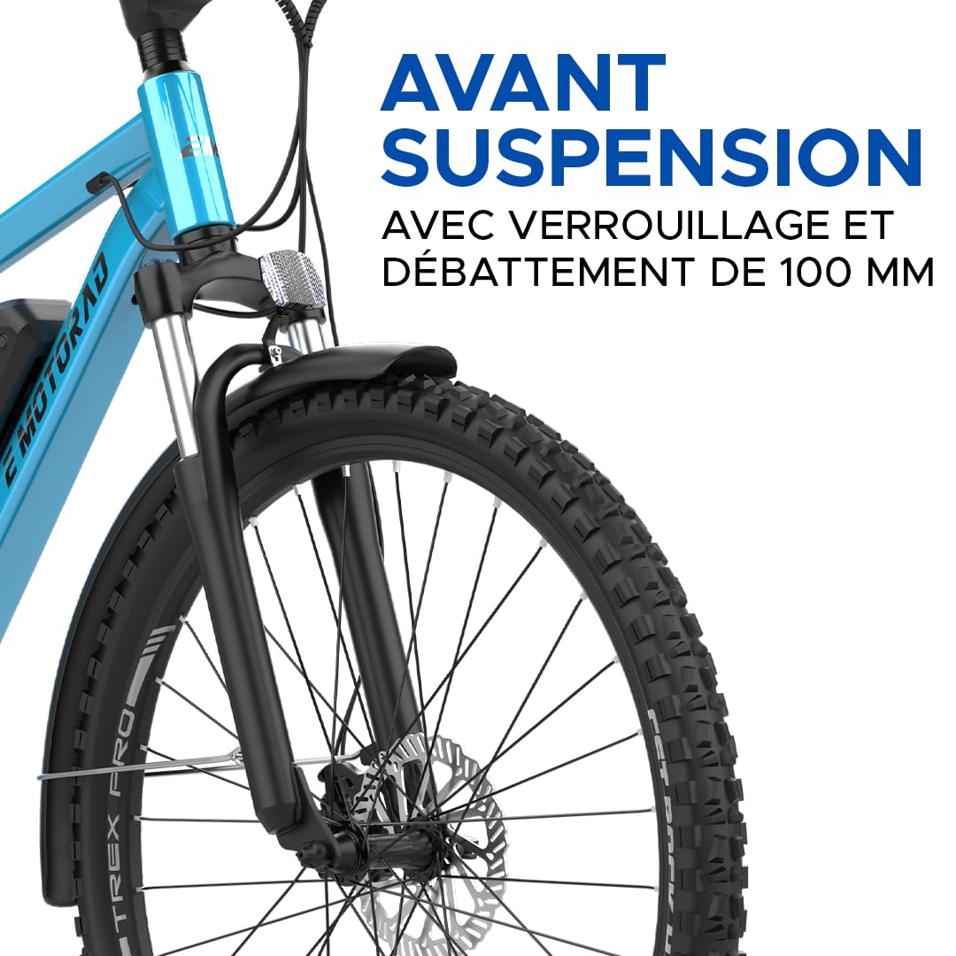 EMotorad T-Rex Pro | Vélo Électrique Tout-Terrain 250W | Batterie Amovible 13Ah | Autonomie jusqu'à 70 km | Moteur 36V 250W | Suspension 100 mm | Freins à Disque | Guidon Intégré avec Écran i13