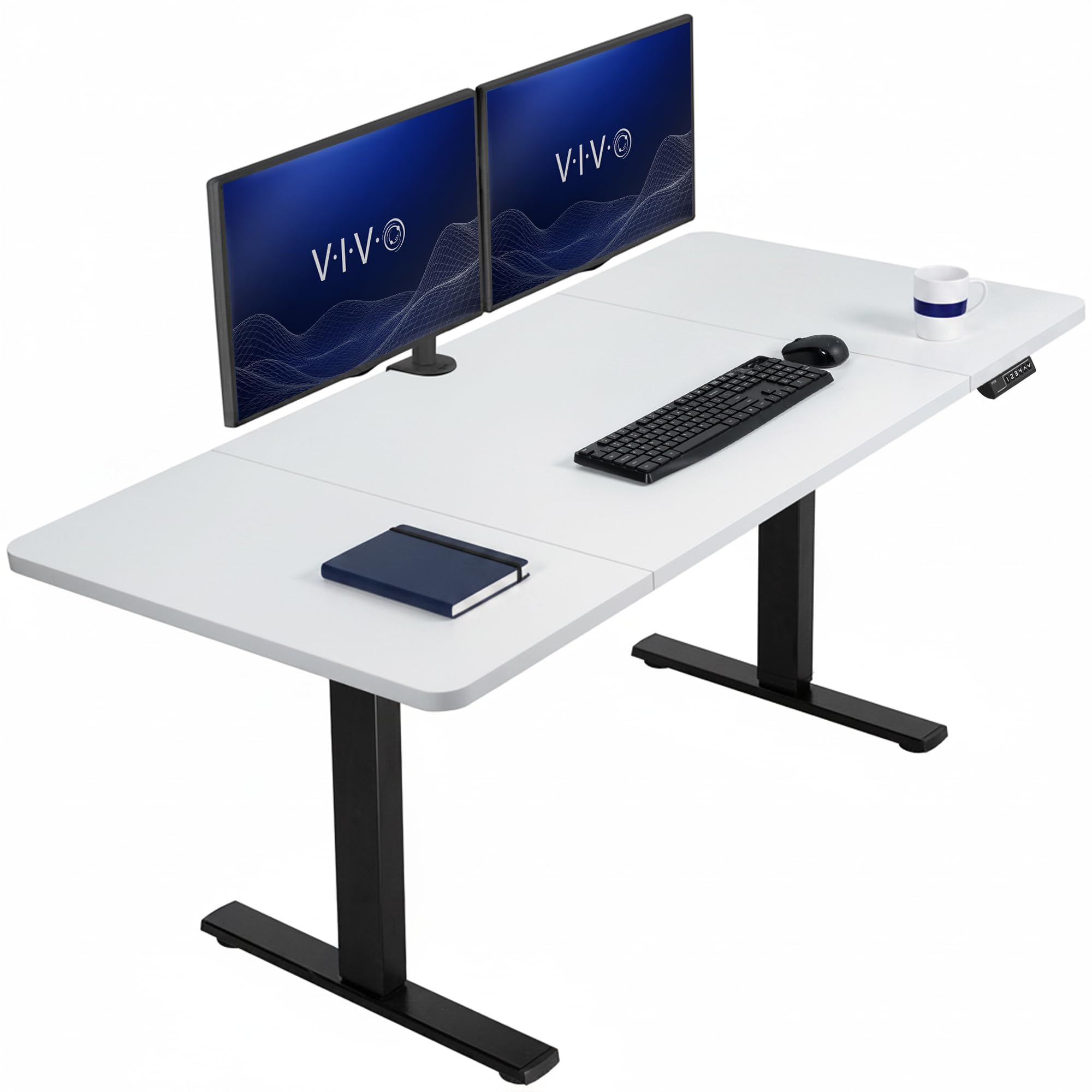 VIVO White 60 x 30 in Standing Desk, DESK-KIT-1B6W-30 | Electric, Holds 220 lbs, Sit Stand, Height Adjustable, Extra Deep Table Top, Memory Presets, 1B Series, Black Frame