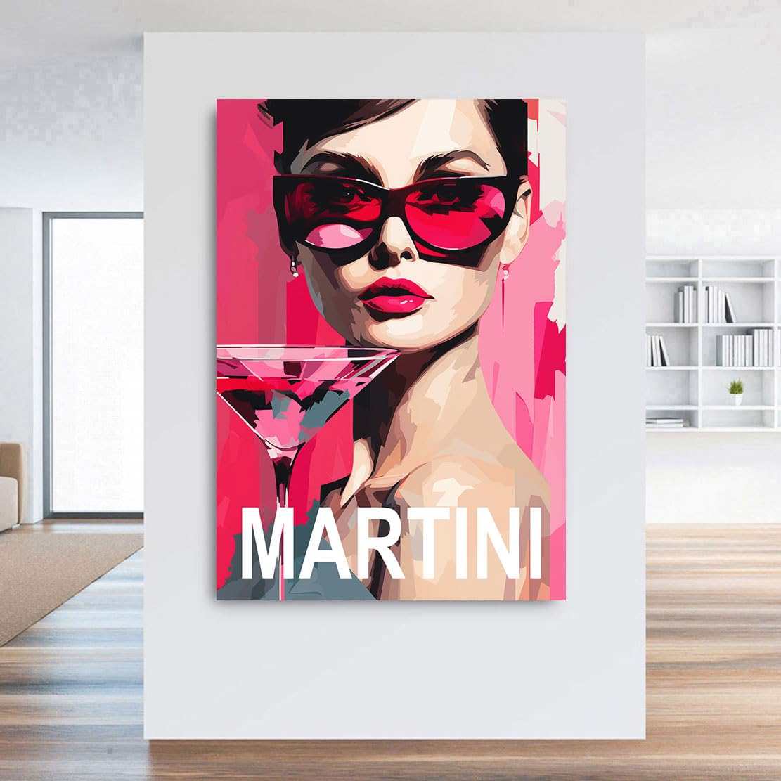 Kunstgestalten24 | Audrey Hepburn Martini Art Leinwand-Bild | mit Echtholz-Keilrahmen | Wandbild Gemälde Kunst Art | Hochwertige Kunstdruck | XXL Bilder auf Leinwand