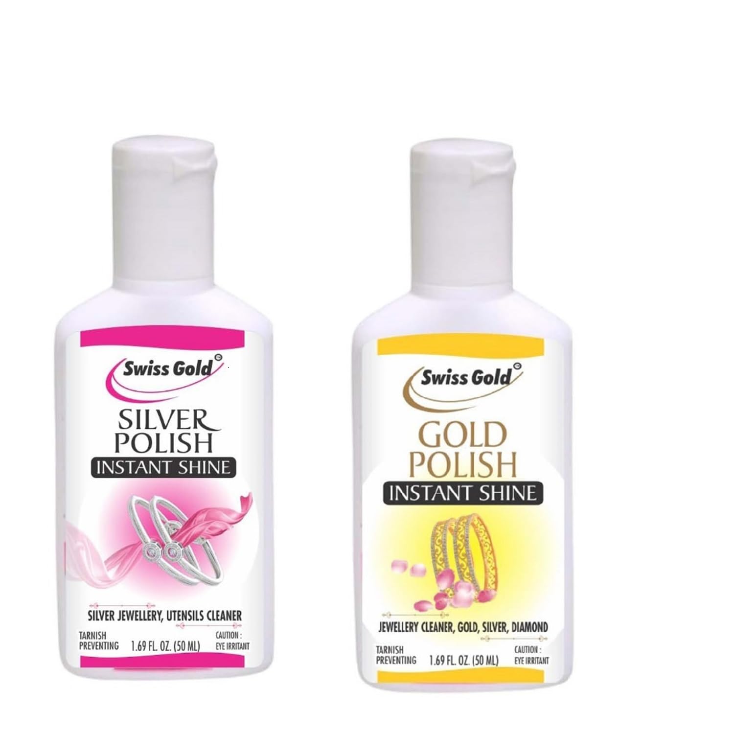 Instant Jewellery Cleaning Liquid 50ml | Jewellery Cleaner & Shiner for Silver, Gold, Diamond, Gemstones Articles | Removes Tarnish, Restores Sparkle Shine | Safe Formula - No Loss (Combo)