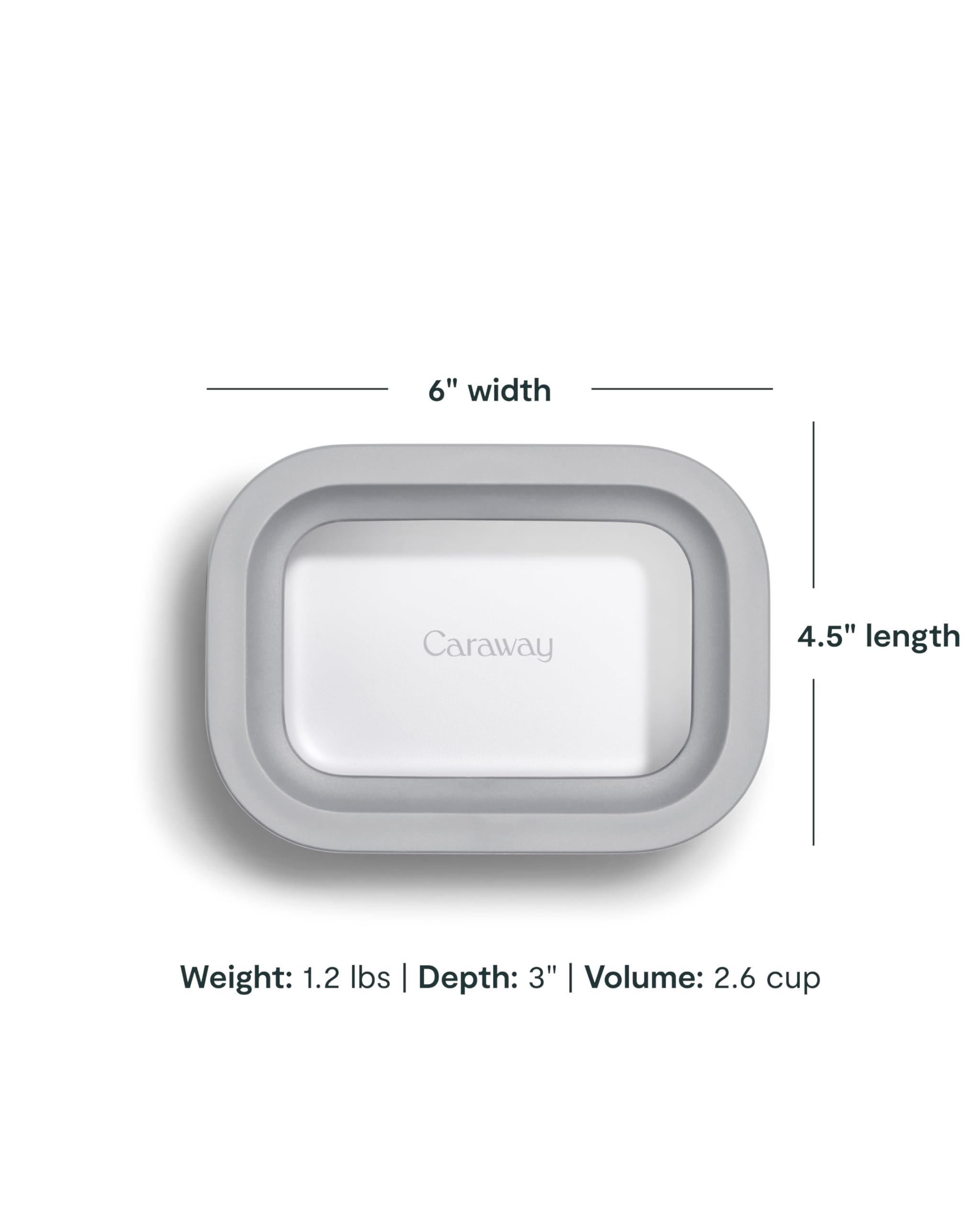 Caraway Mini-Frischhaltedose, rechteckig, für 2,6 Tassen, Glasbehälter für Lebensmittel, ungiftiges, keramikbeschichtetes Glas, Luftfreigabetechnologie, kompaktes und stapelbares Design, Grau