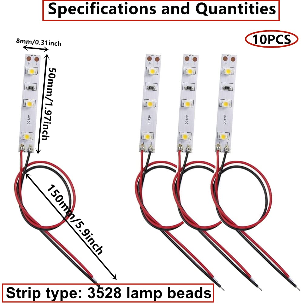 HUAZIZ 10 pcs 3-LED Hausbeleuchtung, 5cm Warmweiss mit Kabel 20cm 12-18V, Modellbau Led Beleuchtung, Modellbau Led Beleuchtung, modellbau beleuchtung modelleisenbahn beleuchtung - 4