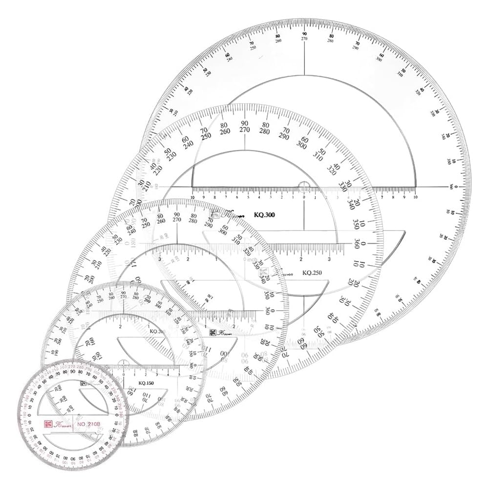 Jnchdghwa Clear Plastic 360 Degree Protractor Set(5-Pack), Geometry for Drawing and Drafting Rulers