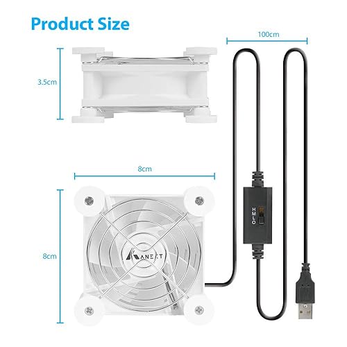 Miniatura 6 de ANEXT, Ventilador de computadora USB de 3.150 in, ventilador de 3.150 in, ventilador silencioso para receptor DVR Playstation Xbox Gabinete de