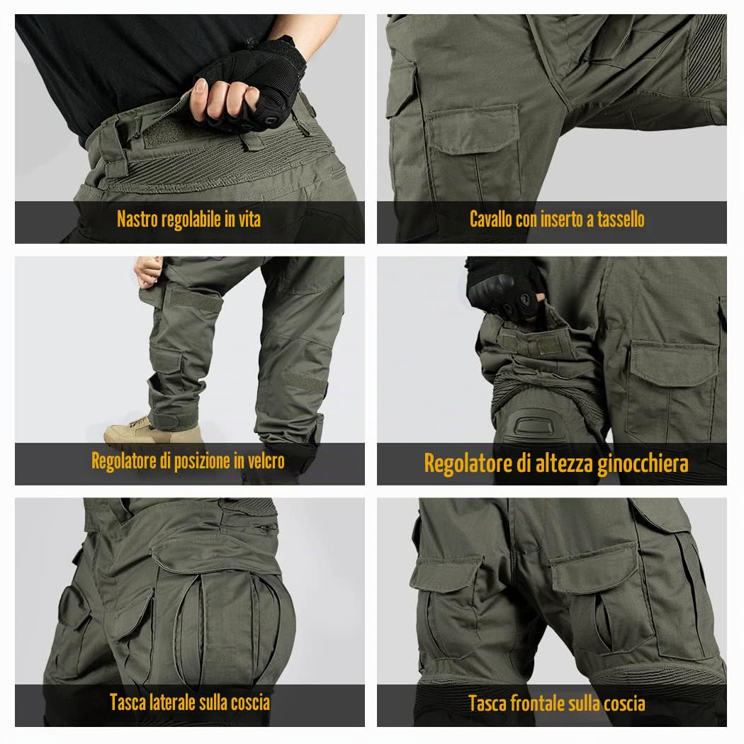 IDOGEAR Pantalon de Combat G3 avec Genouillères Pantalon Cargo Homme Tactique Pantalons de Travail Camouflage Militaire Multi-Pockets