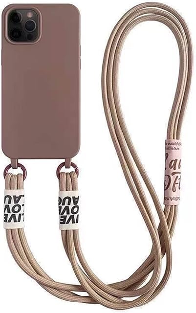 Emlivi Etui z łańcuszkiem na telefon komórkowy iPhone 13 Pro Max, nylonowe, pasek na ramię, płynny silikon, etui ochronne ze stylowym paskiem, etui ochronne do iPhone 13 Pro Max, herbata mleczna