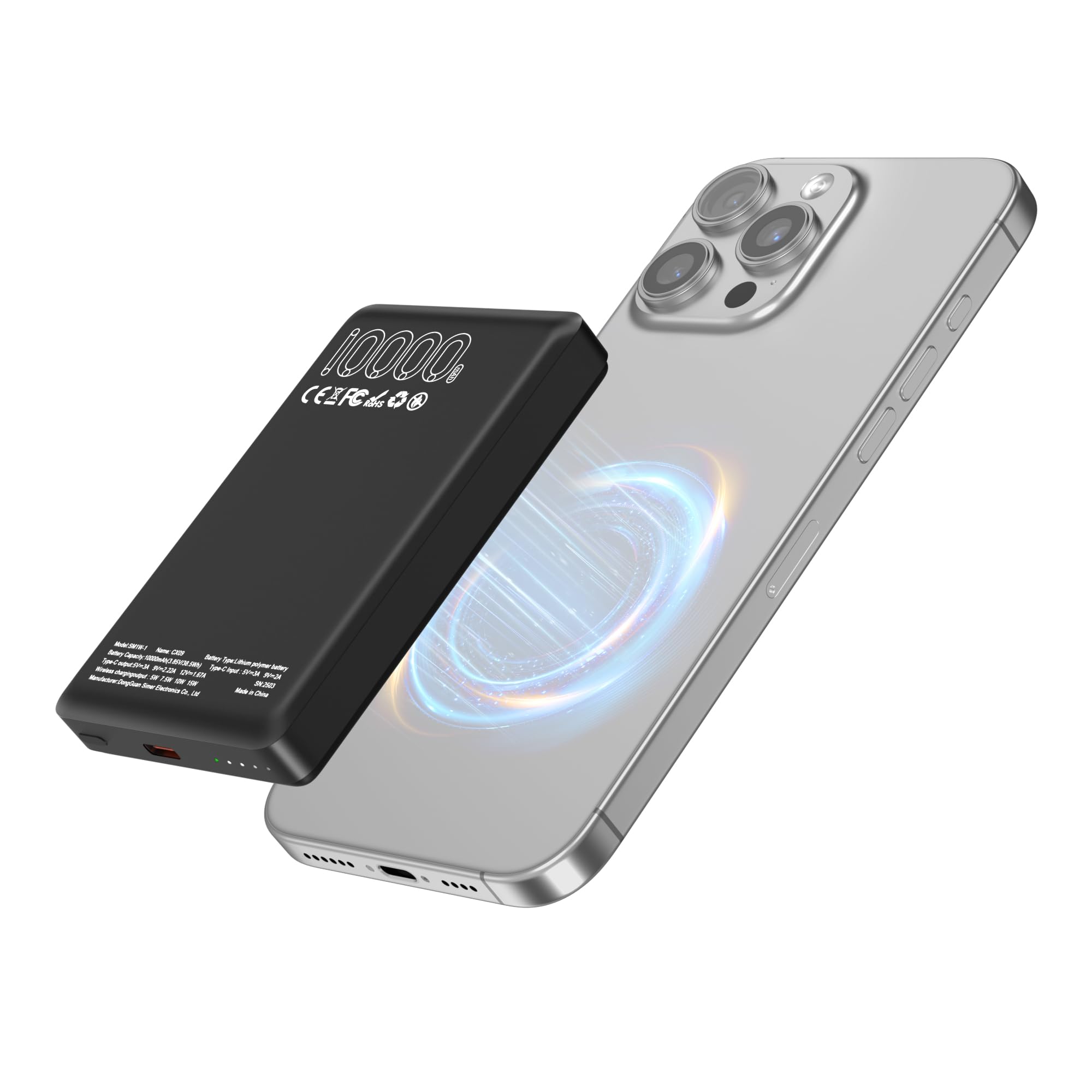 YTech Portable 10000mAh Wireless Magnetic Power Bank Charger, with USB-C Cable, Compatible with Mag-Safe Battery Pack Replacement for iPhone 16/15/14/13/12 Series