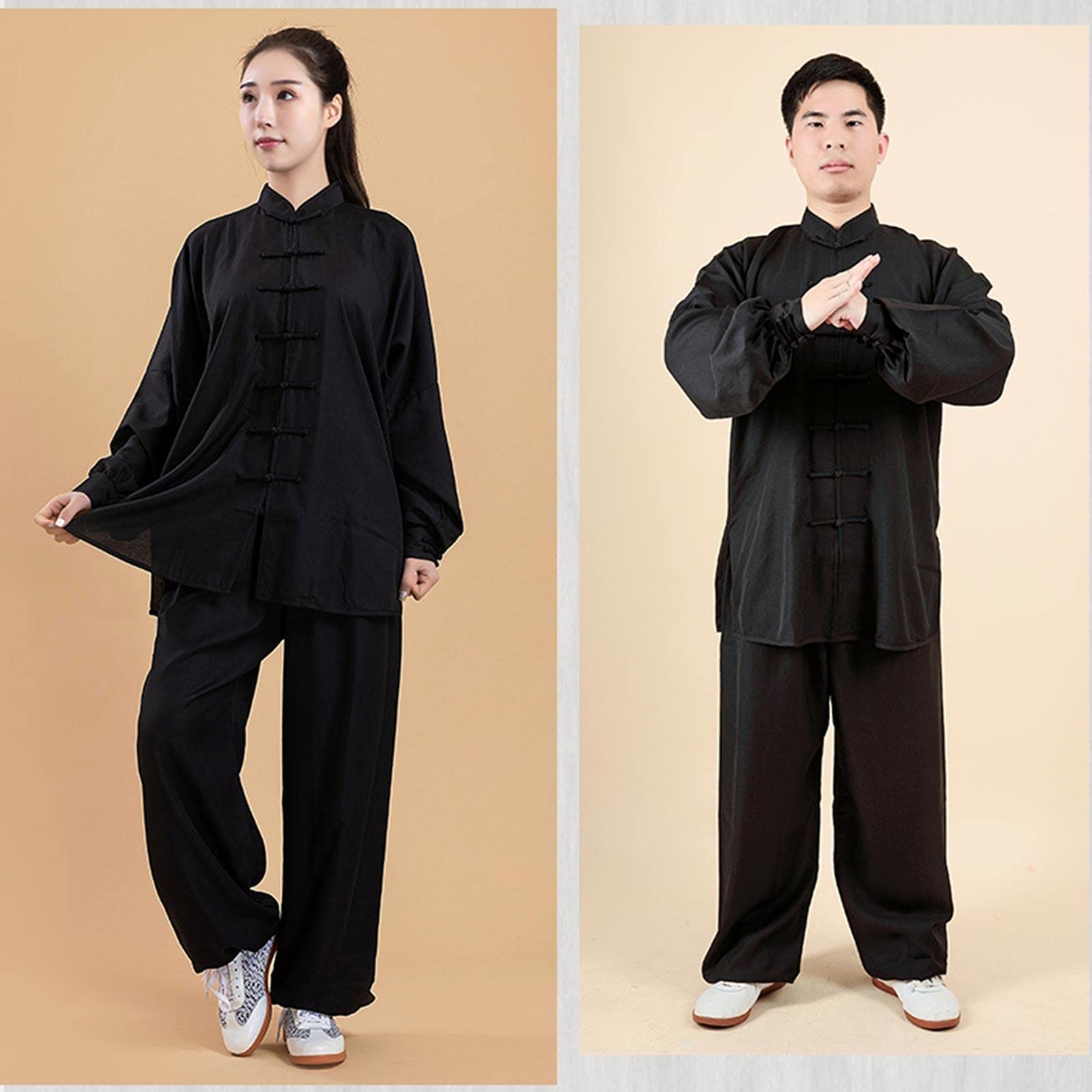 Tai Chi mundur mężczyźni kobiety sztuki walki ubrania treningowe kung fu zestawy strojów tradycyjne skrzydło chun mundur topy dole, czarny, XXL