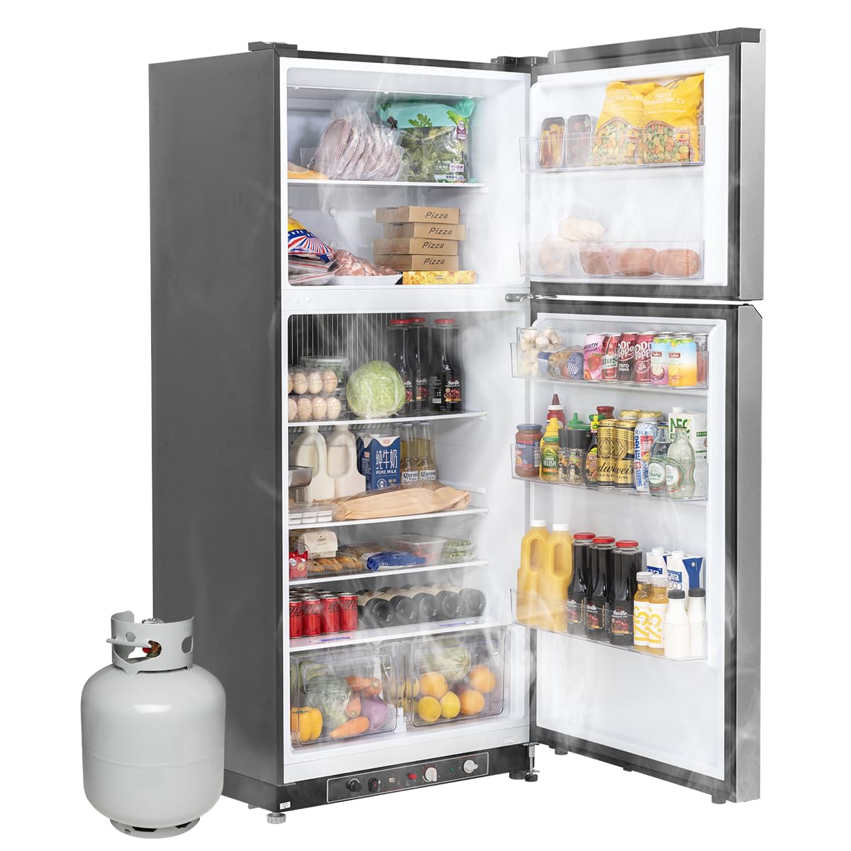 Smad Propane Refrigerator Off Grid with Freezer 19 cu.ft, LPG & 110V Large Refrigerator with Reversible Door, No Noise Cooling for Home, Outdoor Use, Stainless Steel | Fridge.com