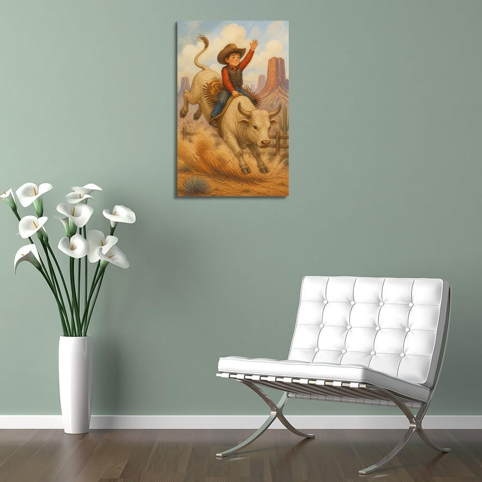 OKAHYS Poster du rodéo Western Rodeo Bull Riding - Impression sur toile - Décoration murale idéale pour famille, cave, salle de jeux, chambre de garçons et de filles - 60 x 90 cm