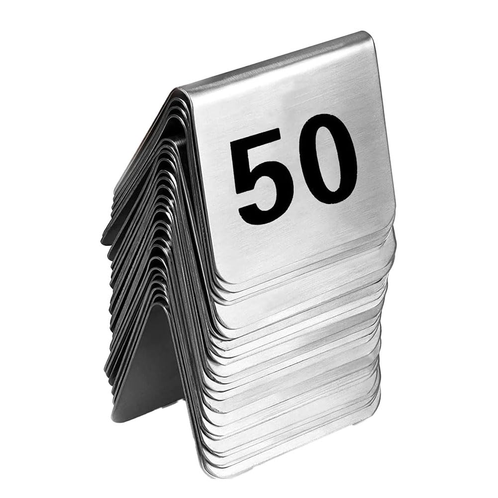 Números de mesa de acero inoxidable 1 – 50, mapa de asientos de boda, tarjetas de mesa, cartel de mesa de doble cara, tarjetas de números de mesa para bodas, banquetes, cafeterías