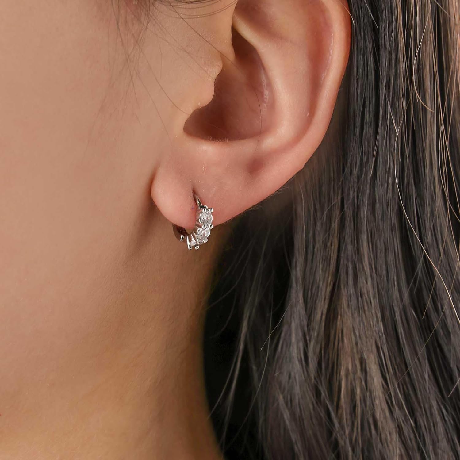 Andelaisi Boho CZ Hoop Earrings Vintage Simple Crystal Earrings Pink CZ Huggie Earring Small Pave Cubic Zirconia Hoops Earring Jewelry for Women - Image 2