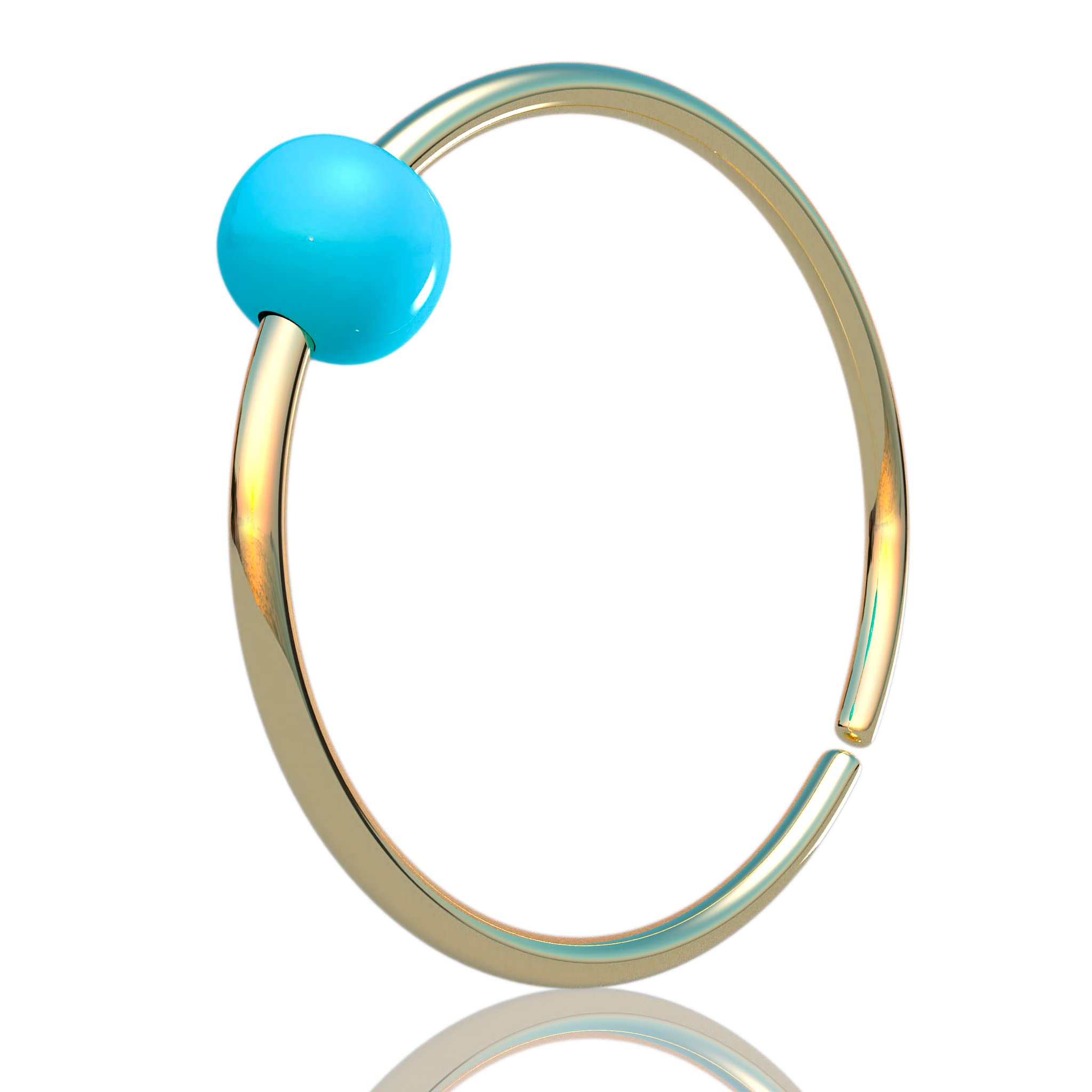 Lugasis FINE JEWELRYThin Gold Cartilage Helix Earring - Handmade 14k Gold Piercing Hoop With a Tiny 3mm Turquoise Gem - Hypoallergenic 20 gauge 8mm Piercing Jewelry
