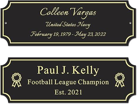 3"W x 1"H, Custom Elegant Engraved Plate, Personalized Metal Memorial Name Plate for Trophy, Frames, Urn, Black Engraved Plaque with Adhesive Backing or Screws-Gold Letters