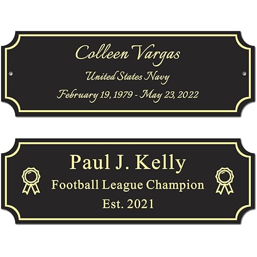 3"W x 1"H, Custom Elegant Engraved Plate, Personalized Metal Memorial Name Plate for Trophy, Frames, Urn, Black Engraved Plaque with Adhesive Backing or Screws-Gold Letters
