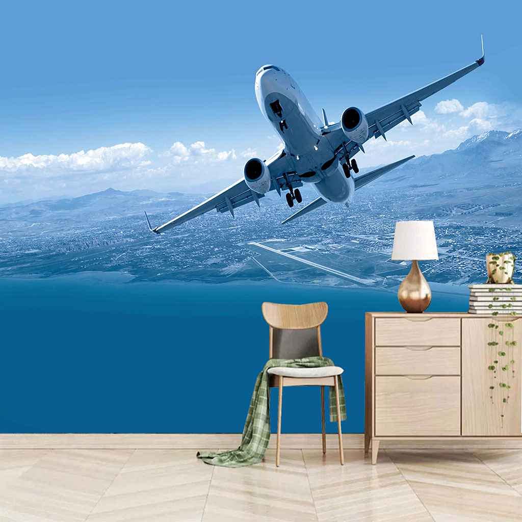 Effet poster geant mural avion pour agrandir un salon papier peint 3D