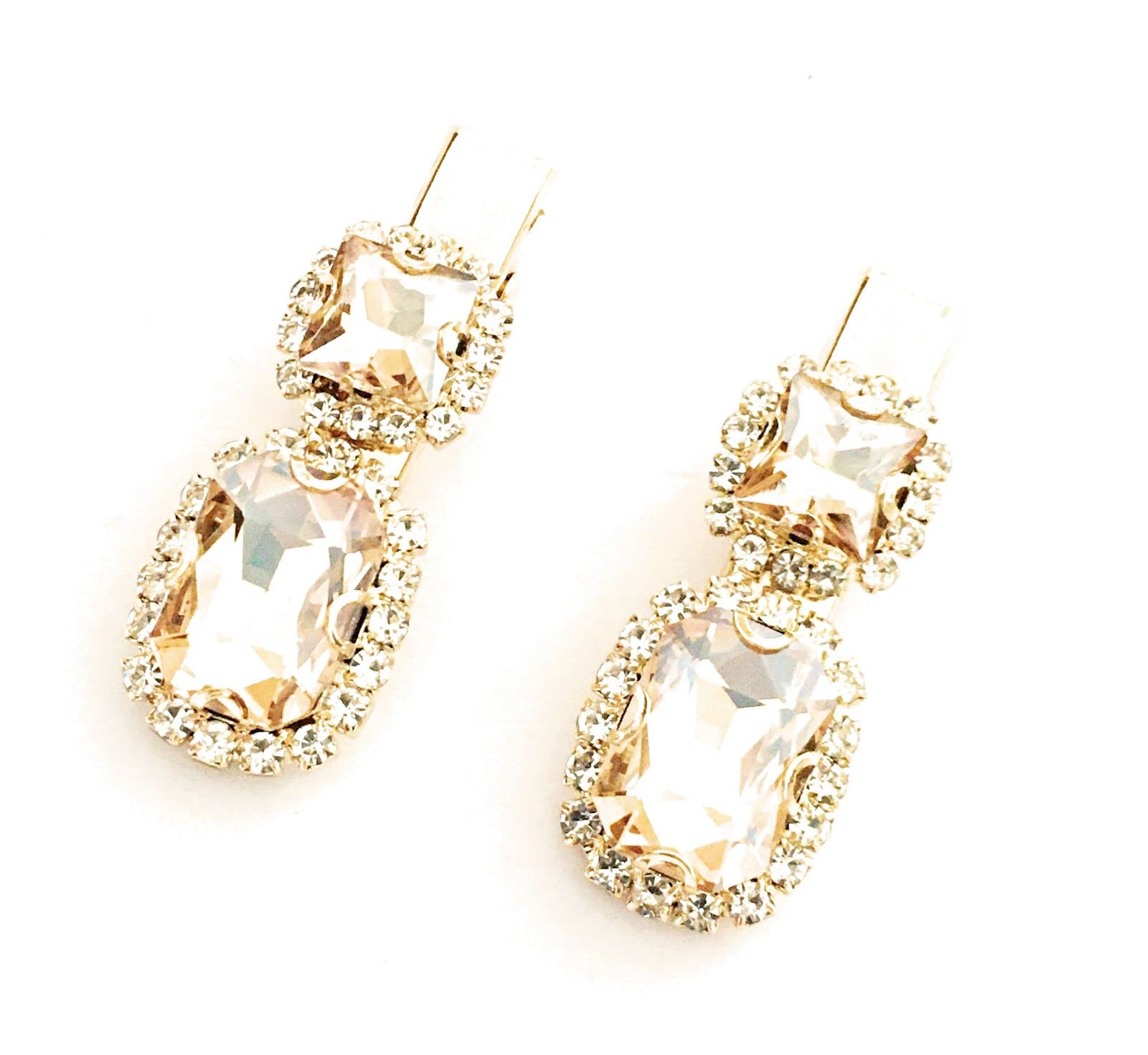 very small hair clips set for kids and toddlers (pack of 2) with white stones and champagne color crystals wedding party fancy center clips pair barrettes metal side pins for children (B09YH5QT49) Amazon Price History, Amazon Price Tracker
