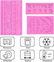 Vista 4 de Molde de silicona para fondant de encaje de volutas de estilo barroco, estilo barroco, 3 piezas, para decoración de pasteles, horneado, arcilla