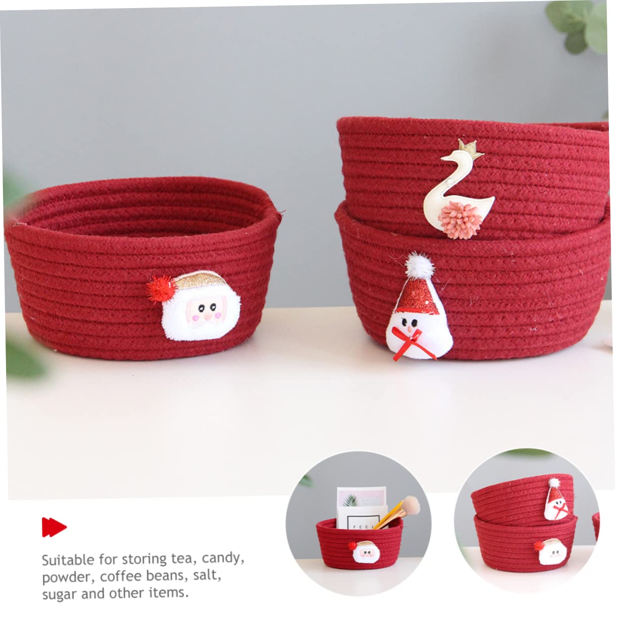 Ciieeo 3 Piezas Caja De Almacenaje Cesto De Ropa De Cuerda De Algodón Pequeña Cesta Tejida Cestas De Almacenamiento Tejidas Cesta De Vacía Cesta De Papá Noel De Algodón Rojo