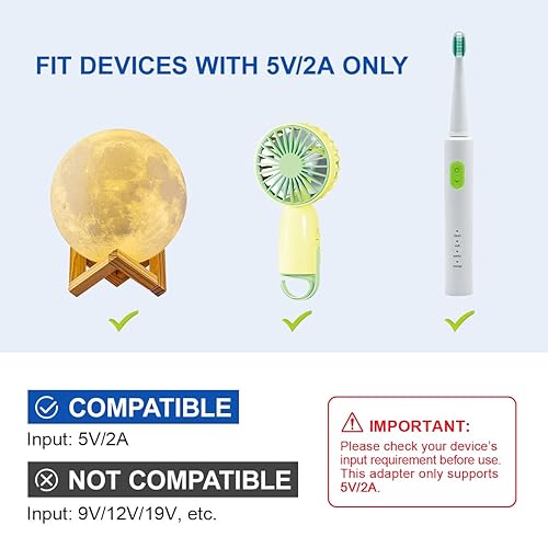 Miniatura 2 de LANMU Cable de alimentación USB a CC cable de carga universal de 5 V CC con 9 conectores intercambiables adaptador compatible con varita de masaje