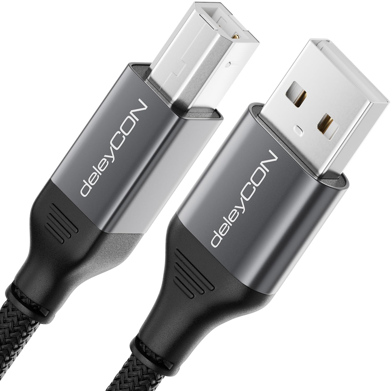 deleyCON 2m Cavo Stampante USB (per Stampante, Scanner, MIDI) USB-A a USB-B Intrecciato + Spina Metallica per Epson Brother Canon Notebook Tablet PC MacBook HP Samsung