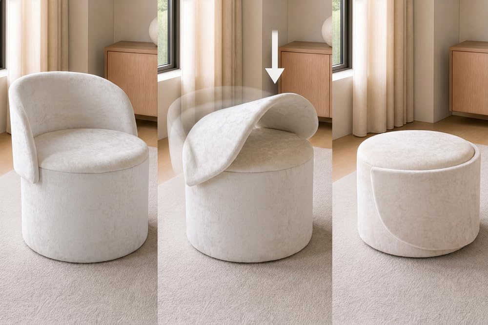Sessel LUNA - 65cm - beige - Bouclé-Stoff klappbare Rückenlehne | Montiert geliefert, Schaumstoffpolsterung, hoher Komfort, Stauraum, Design, bequeme Polsterung, Eyecatcher