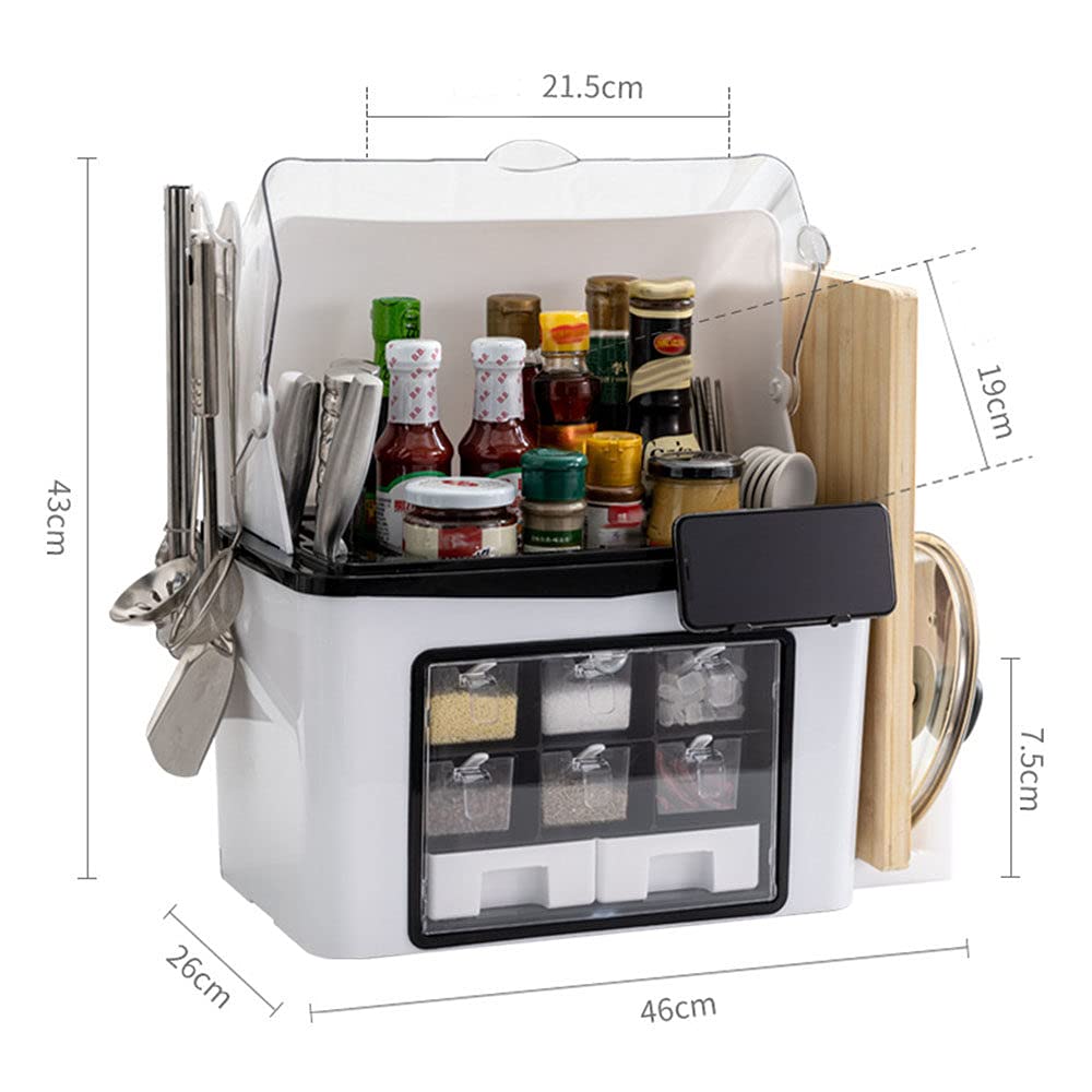 Multi-Funcional Caja De Especias De Cocina,para Almacenamiento ​de Especias, rascos de Especias de pie con Soporte para teléfono móvil, Tipo de cajón, Juego de frascos para condimentos,Red