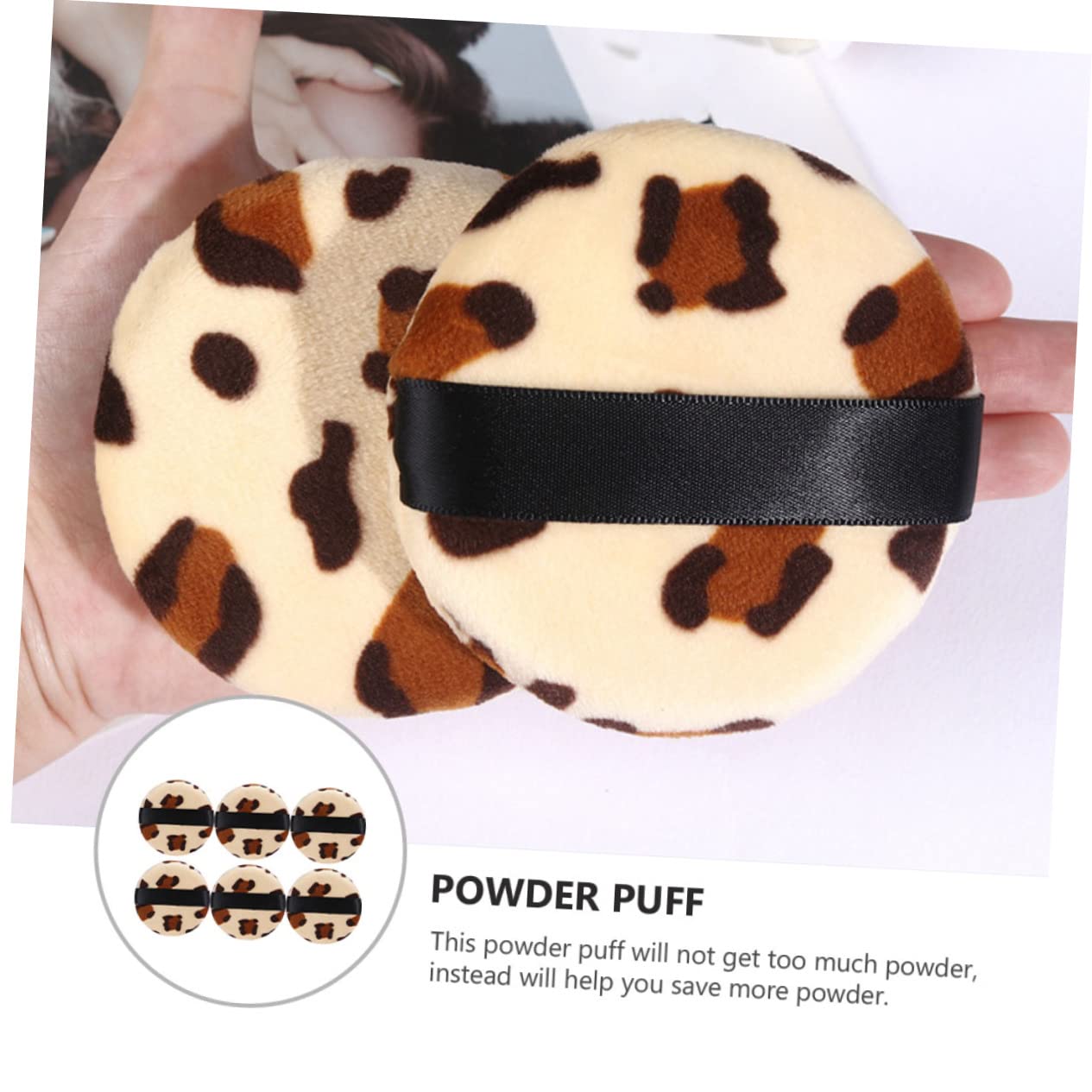 Healeved 6pcs Large Leopard Print Velour Makeup Puff for Setting Powder Blending Foundation Concealer Great for Girls or Baby Use