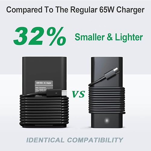 Miniatura 3 de Cargador USB C de 65 W para laptop compatible con cargador de laptop Dell USB C: Latitude 5520 5530 5540 5450 5420 3550 7420 Chromebook XPS 13 Dell