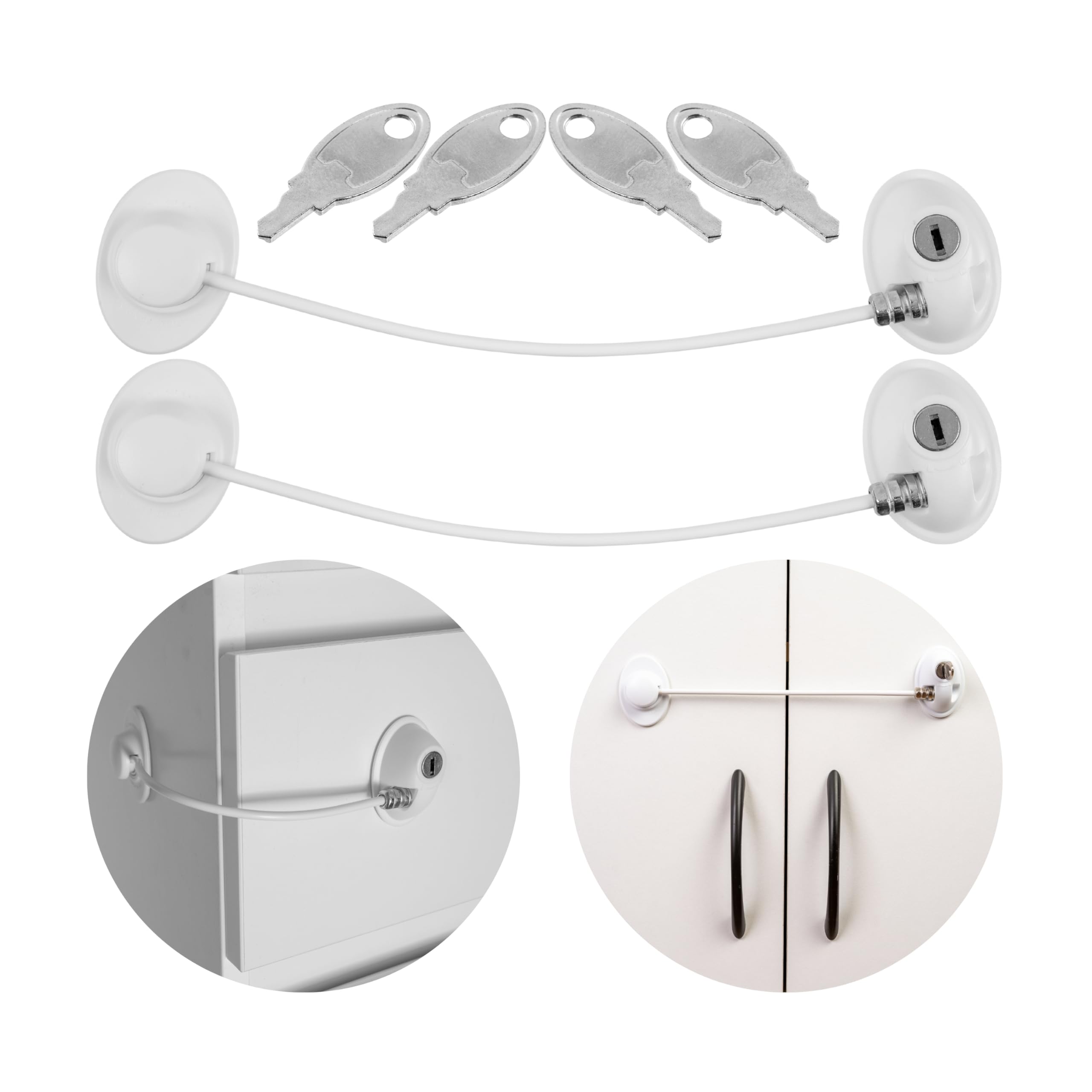 Adhesive Lock with Lock, 2 Pack, in White, Two Keys, Lockable Adhesive Lock for Fridge, Cupboard, Door, Window, Child Lock with Key, Fridge Lock Baby Lock — image 1