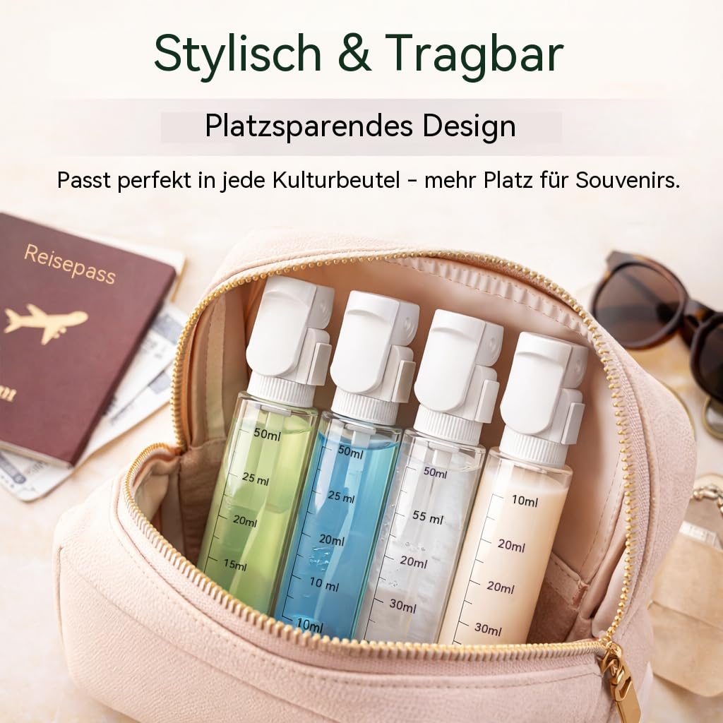 4in1 Reise Spenderflasche, Leak Proof Travel Size Containers, Portable Shampoo Lotion Conditioner Cream (2PCS)