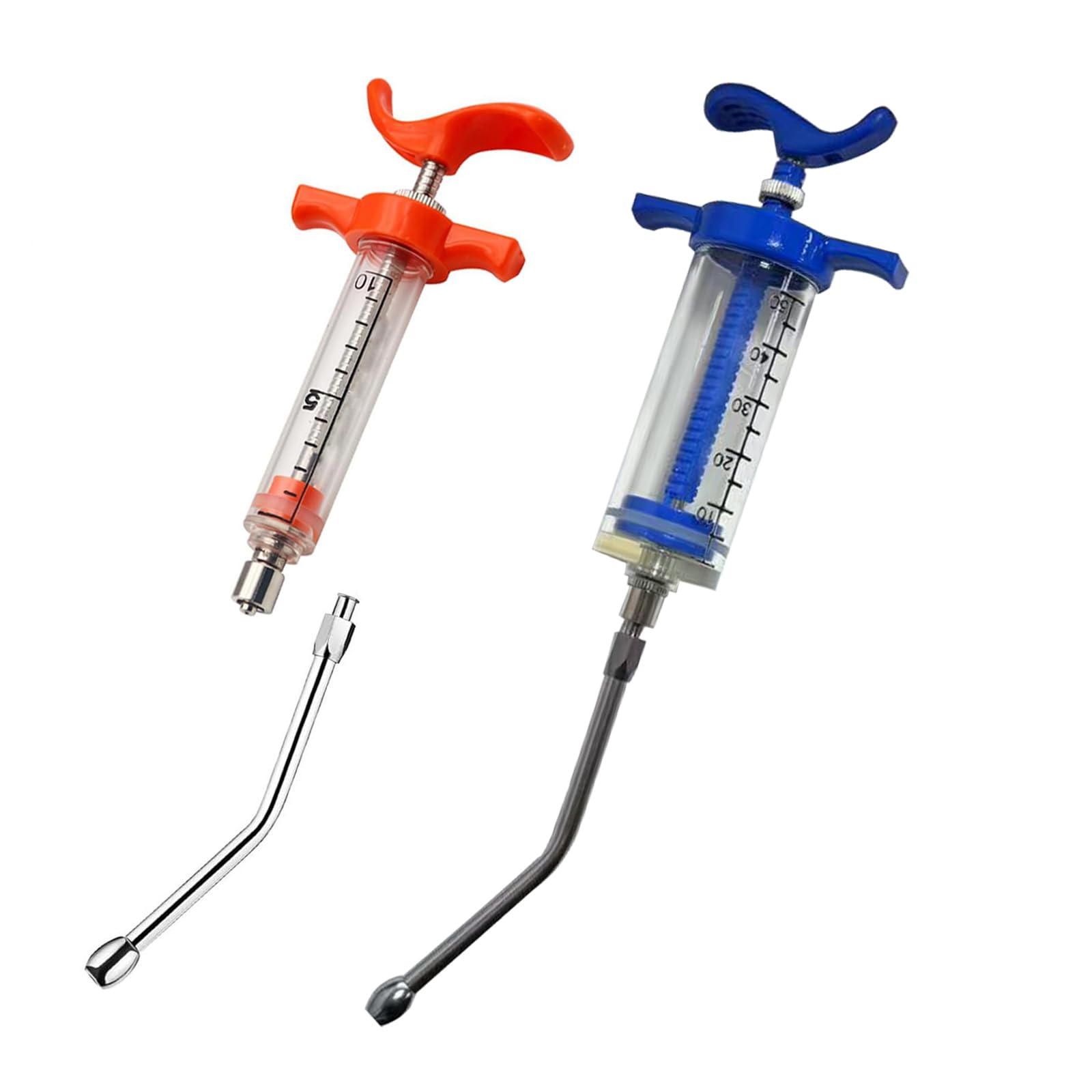 2 Set Feeding Syringe with 2 Drench Nozzle, Adjustable Dosage, Reusable Drench Gun Syringe for Small Animals Newborn Pet Livestock, Small Sheep Pig Dog Cat Bird Feeding Nursing Supplies (10ML+50ML)