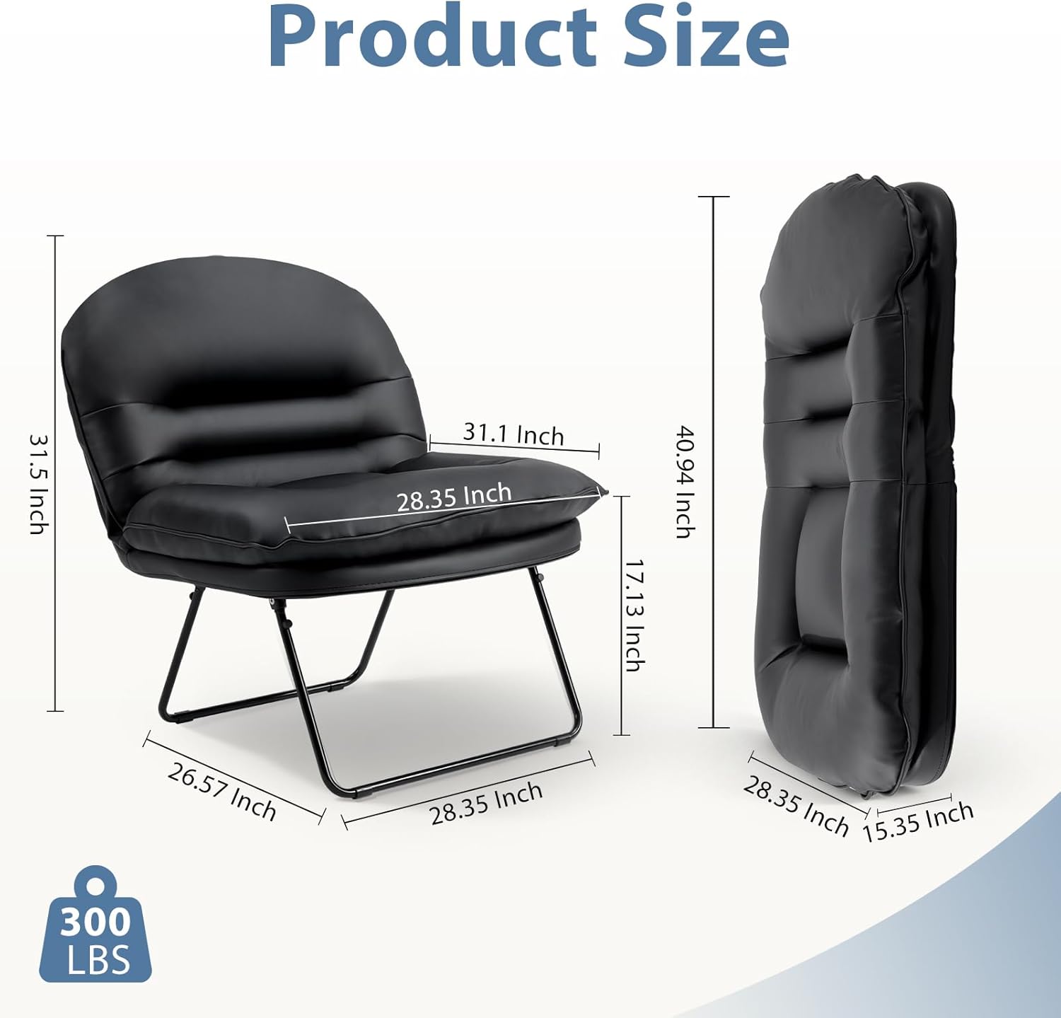 DUMOS Comfy Saucer Chair,PU Leather Foldable Chairs for Bedroom, Dorm & Gaming, Foldable Fashion Floor Chair with Back Support for Small Spaces,Black