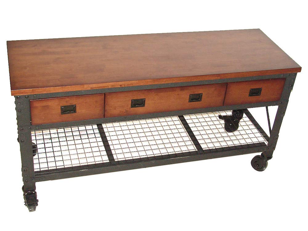 Duramax Etabli roulant à 3 tiroirs pour la maison, le garage et l'atelier, avec étagère en fil de fer, table de travail industrielle renforcée, capacité de 450 kg sur le dessus en bois, 183x61x94 cm