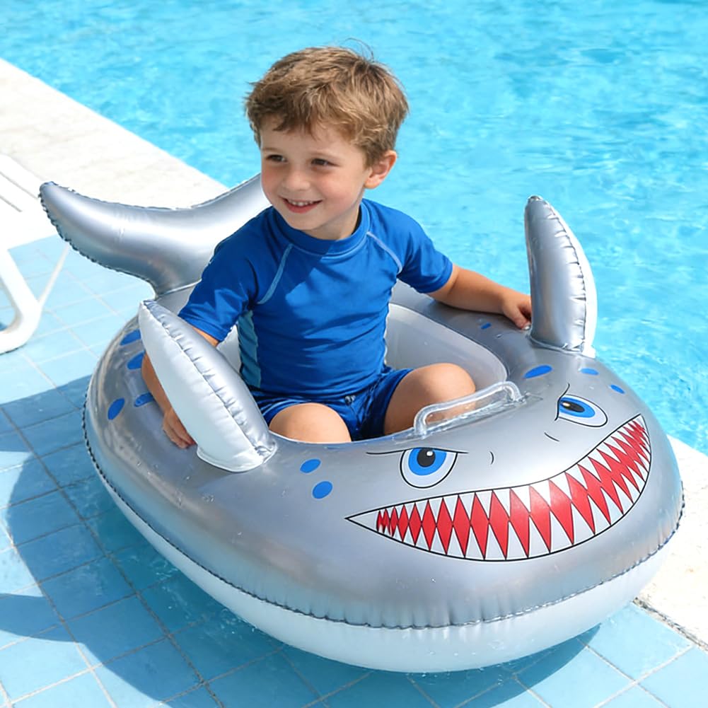 Shark Anello Nuoto, Animale Giocattoli Gonfiabile per Piscina Galleggianti, PVC Galleggiante Anello di Nuoto, per Divertimento in Acqua per Piscina Sport Acquatici Estate Spiaggia Festa - Argento