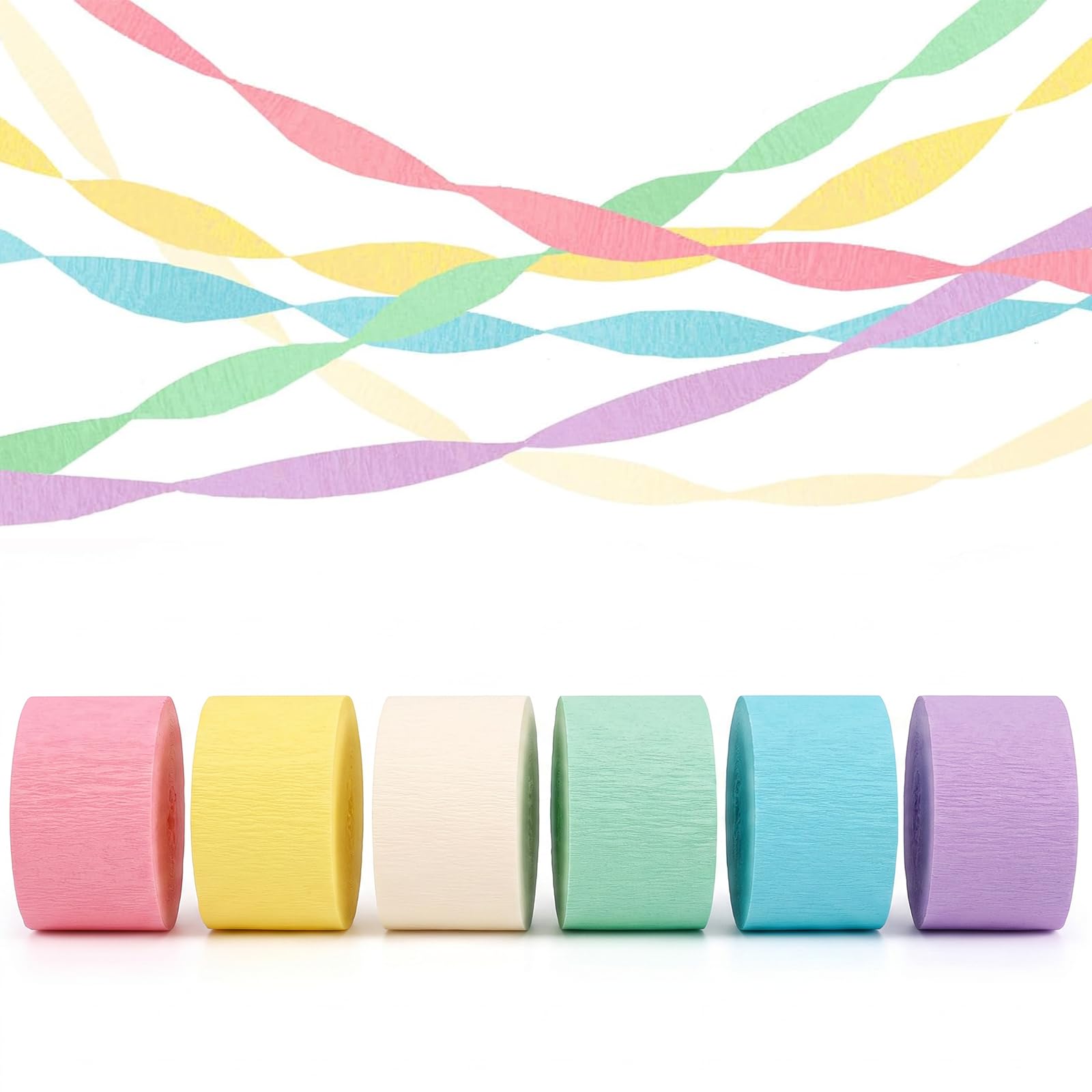 6 Roll Pastel Birthday Streamers, 4.5 cm x 25 m/Roll Crepe Paper