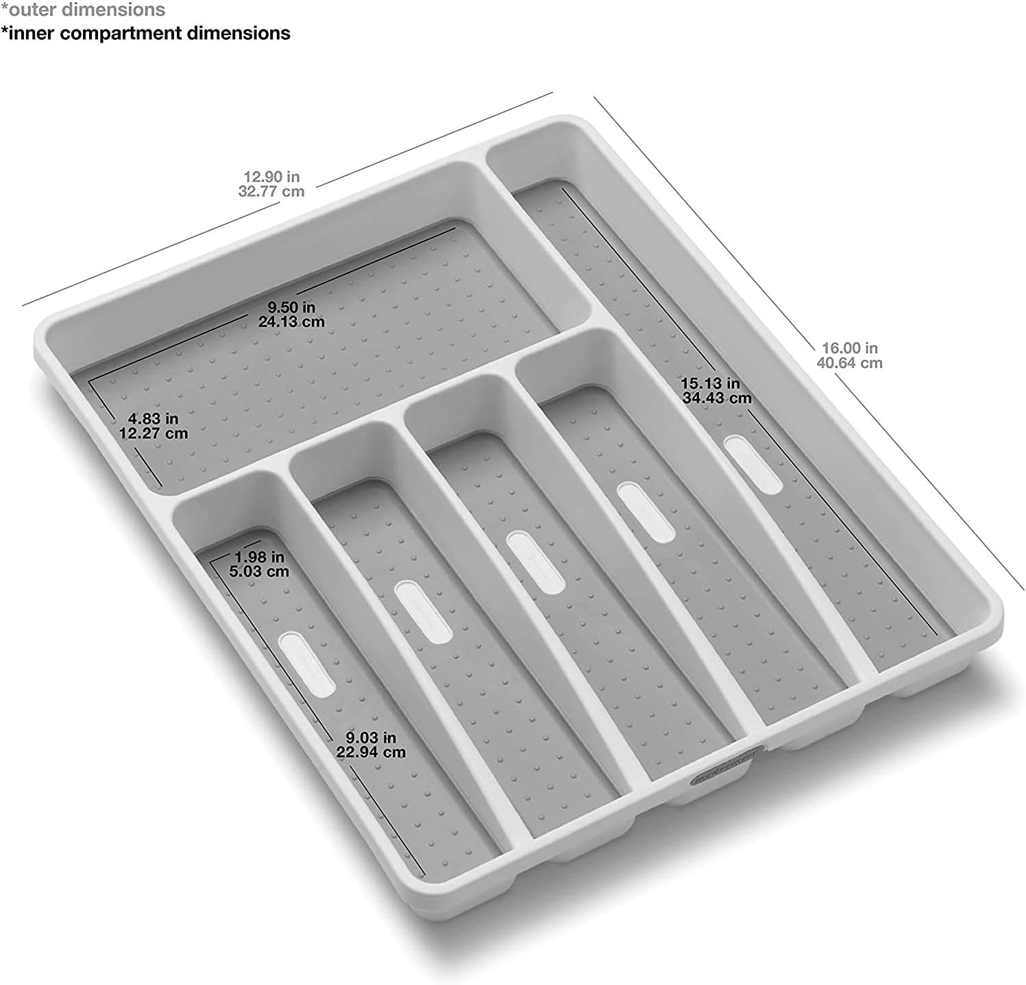 madesmart Classic Large Silverware Tray - White |CLASSIC COLLECTION | 6-Compartments| Kitchen Drawer Organizer | Soft-Grip Lining and Non-Slip Rubber Feet | BPA-Free