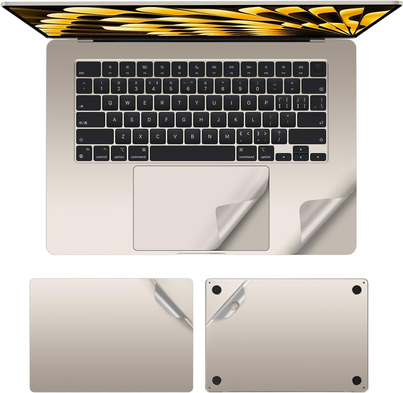 4 in 1 Ultra Thin 3M Vinyl Full Size Body Skin Decals and Palm Rest Sticker Protector for 2026 Released MacBook Air 13.6" M5 A3449 and 2022+ 13.6 Inch Air (Model: A2681/A3113/A3240) - Starlight