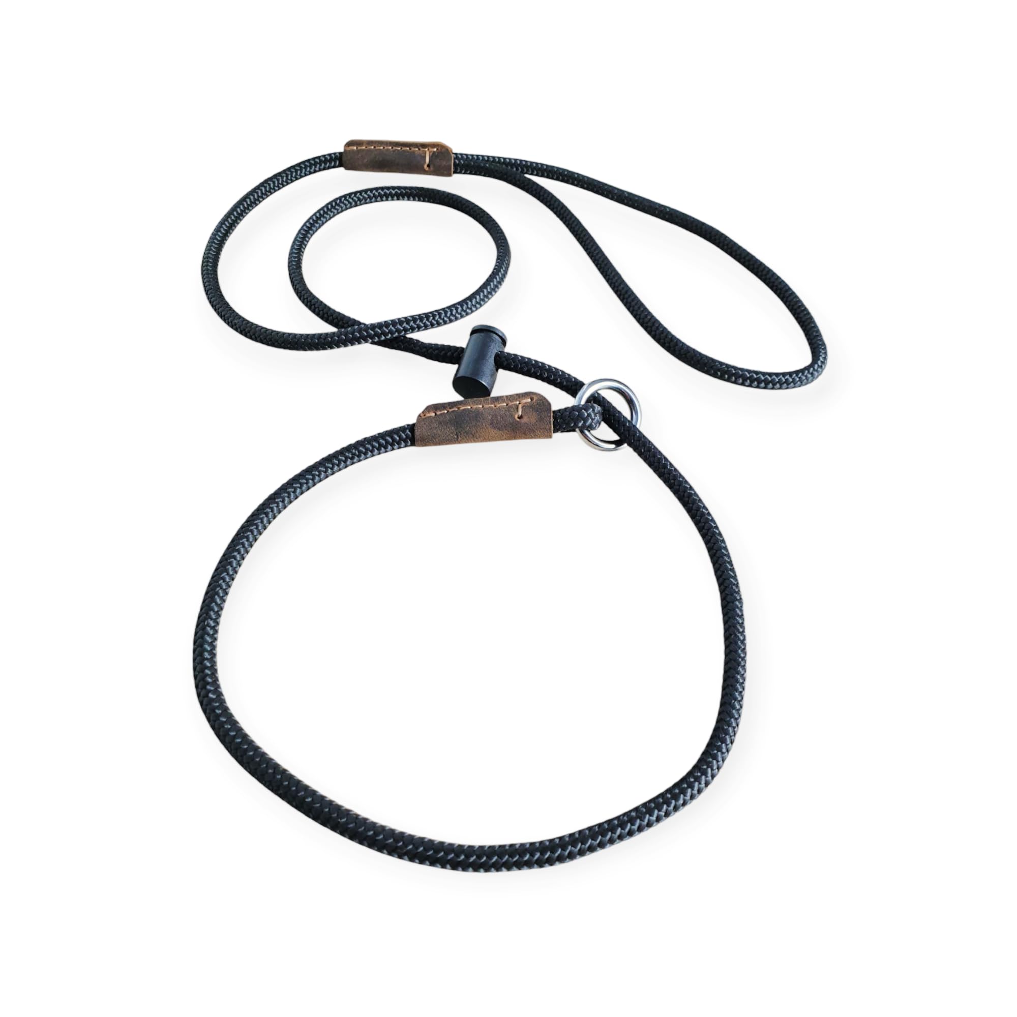 p.e.s. Slip lead Signature PRO Dog Training Gun Dog Field Trial lead 6mm PP strong, sturdy, durable rope push button snug stopper hand-stitched leather UK Handmade 4,6 Feet (Black, 6 Feet)